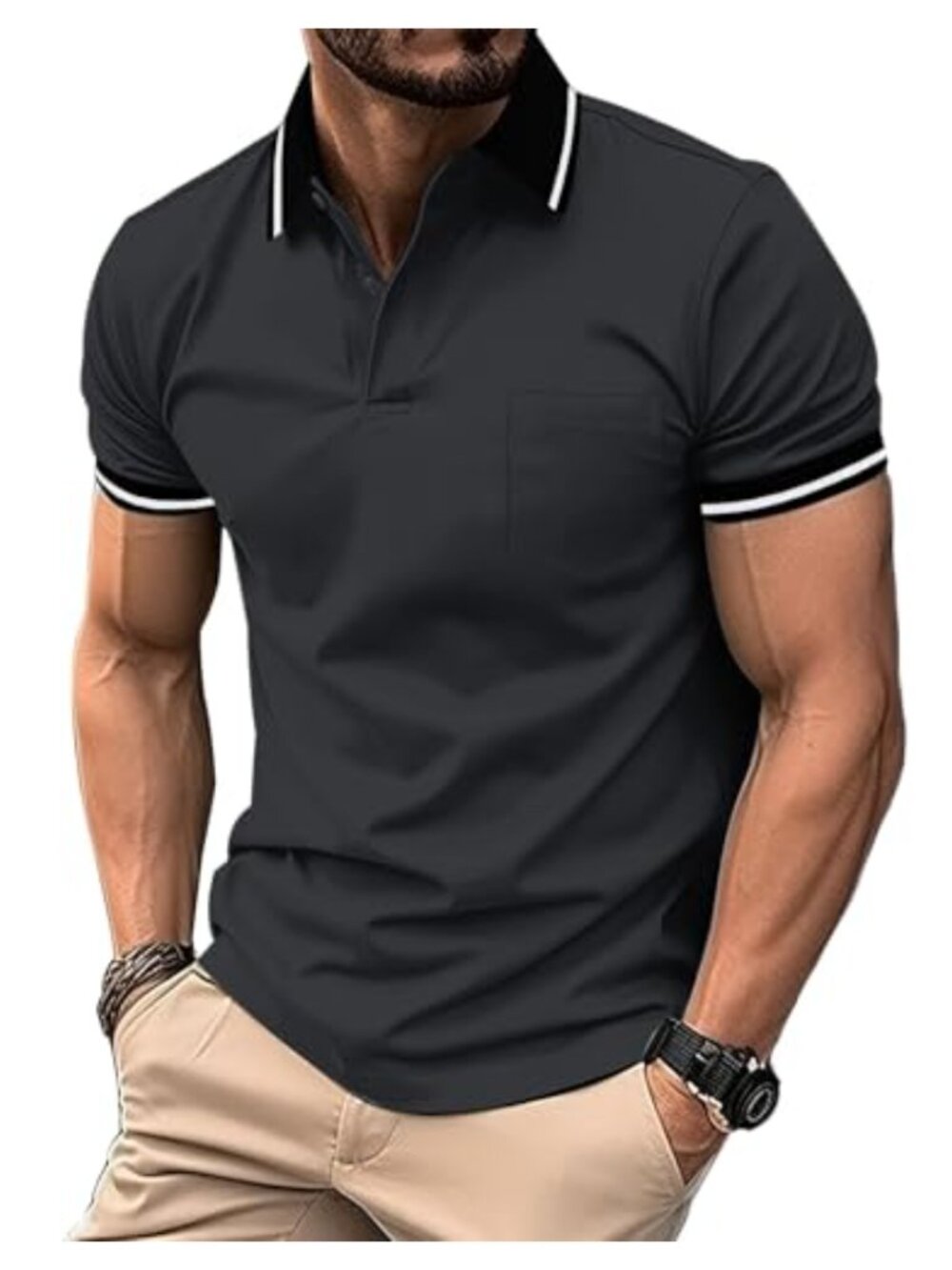 Men's Short-Sleeve Breathable Performance Polo Shirt with Chest Pocket Regular